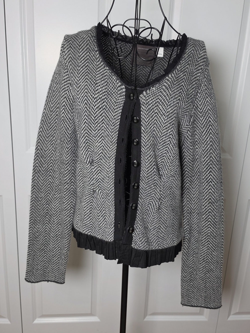 Anthropologie Guinevere Lambswool Angora Herringbone Cardigan L